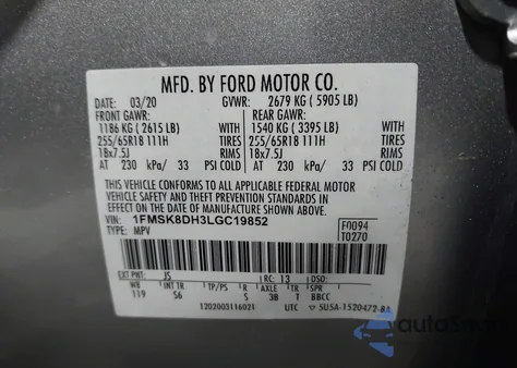 2020 Ford Explorer Xlt from USA, damaged, VIN 1FMSK8DH3LGC19852